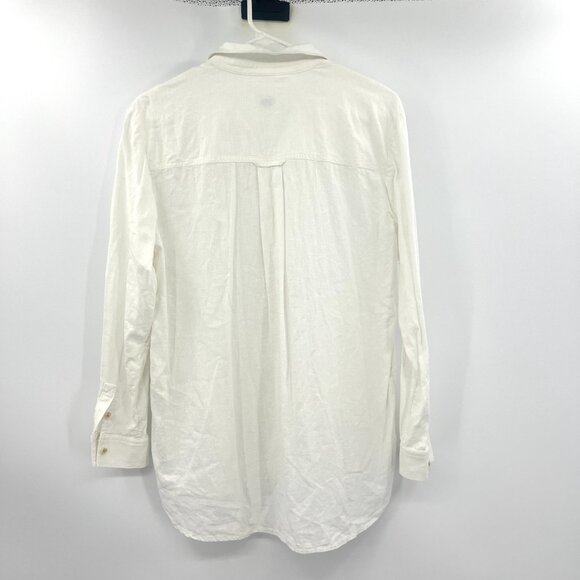 Pilcro by Anthropologie White Linen Blend Tuxedo Ruffle Button Down Blouse XS - Picture 5 of 5